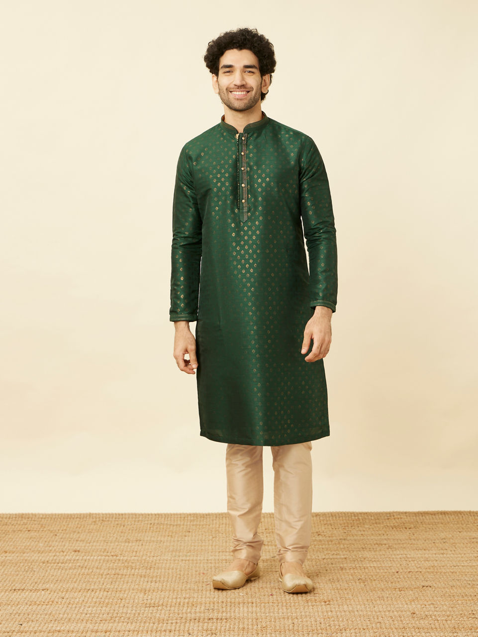Manyavar Men Forest Green Buti Printed Kurta Set