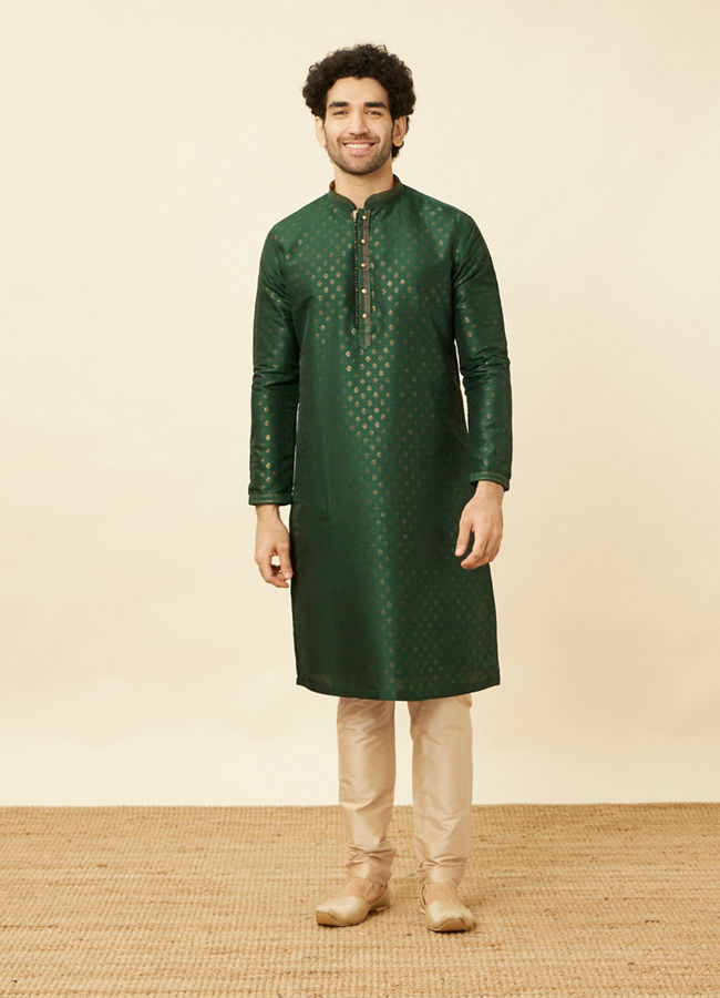 Manyavar Men Forest Green Buti Printed Kurta Set