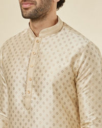 Manyavar Men Biscuit Cream Shankh Patterned Kurta Set