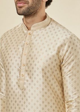 Manyavar Men Biscuit Cream Shankh Patterned Kurta Set