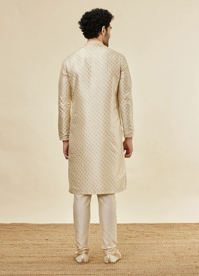 alt message - Manyavar Men Biscuit Cream Shankh Patterned Kurta Set image number 5