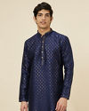 alt message - Manyavar Men Navy Blue Shankh Patterned Kurta Set image number 0