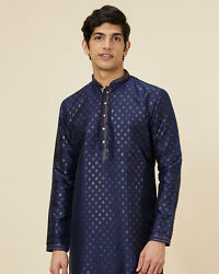 Manyavar Men Navy Blue Shankh Patterned Kurta Set