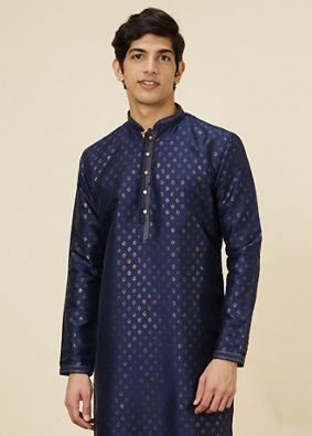 Manyavar Men Navy Blue Shankh Patterned Kurta Set image number 0