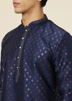 Manyavar Men Navy Blue Shankh Patterned Kurta Set