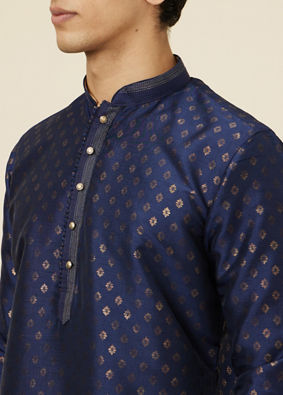 Manyavar Men Navy Blue Shankh Patterned Kurta Set image number 1