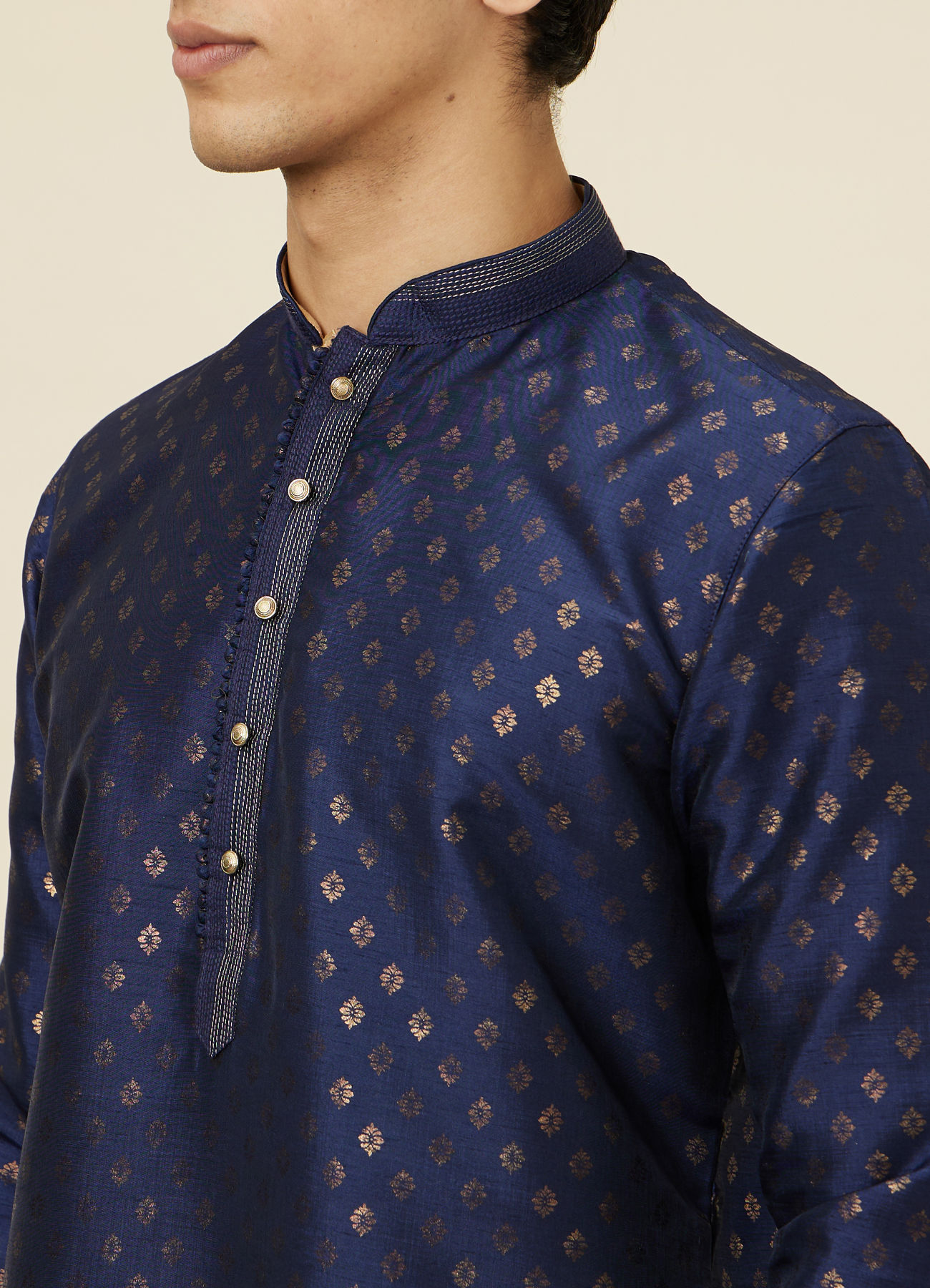 Manyavar Men Navy Blue Shankh Patterned Kurta Set