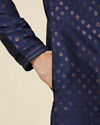 Navy Blue Shankh Patterned Kurta Set image number 3