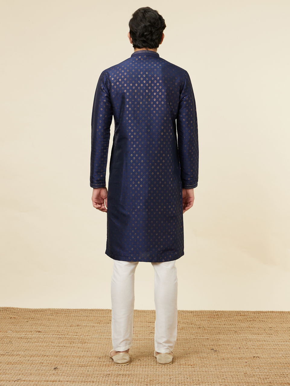 Manyavar Men Navy Blue Shankh Patterned Kurta Set