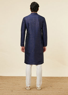 Manyavar Men Navy Blue Shankh Patterned Kurta Set image number 5