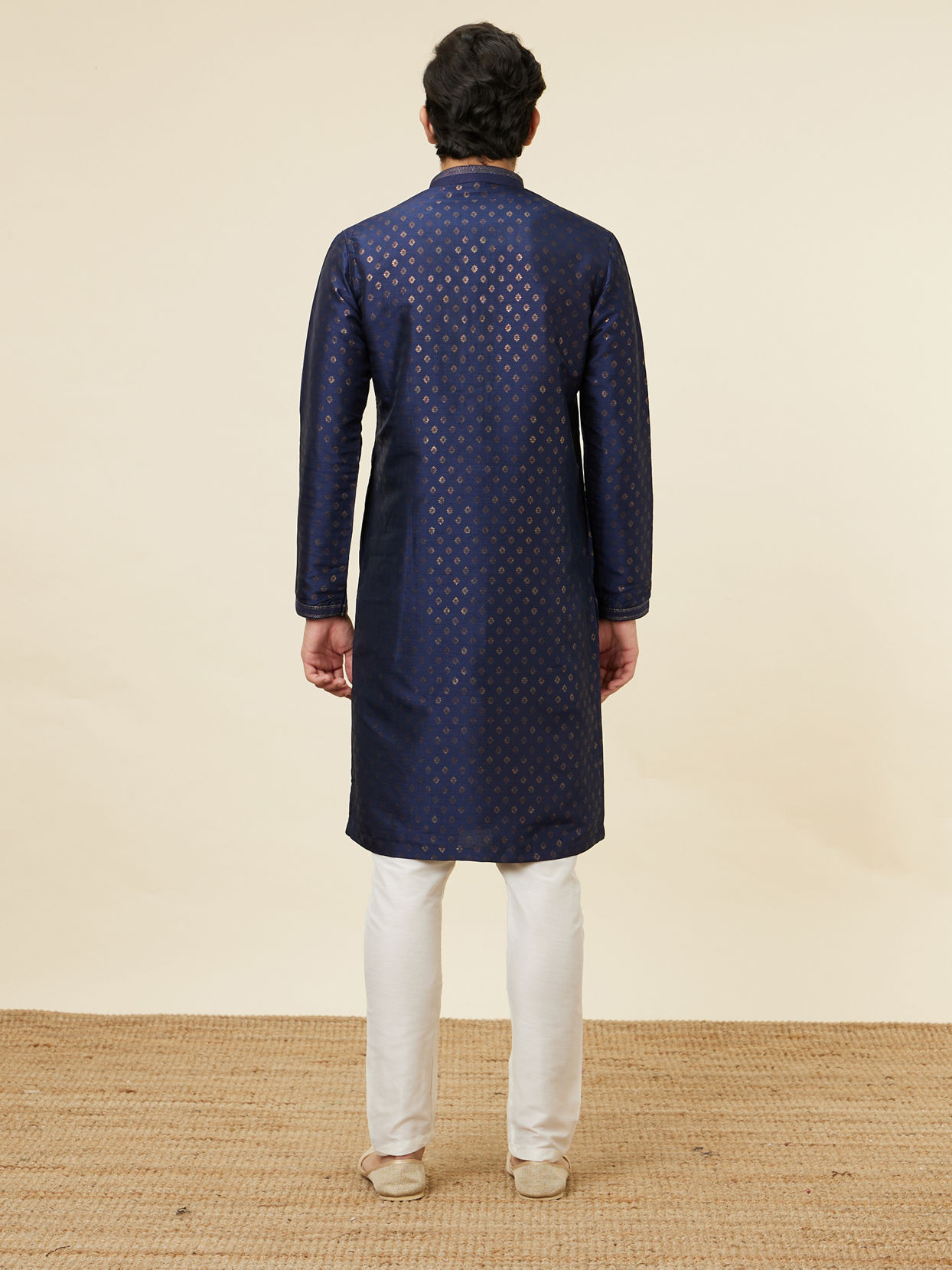 Manyavar Men Navy Blue Shankh Patterned Kurta Set