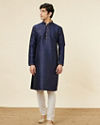 alt message - Manyavar Men Navy Blue Shankh Patterned Kurta Set image number 2