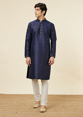 Manyavar Men Navy Blue Shankh Patterned Kurta Set image number 2