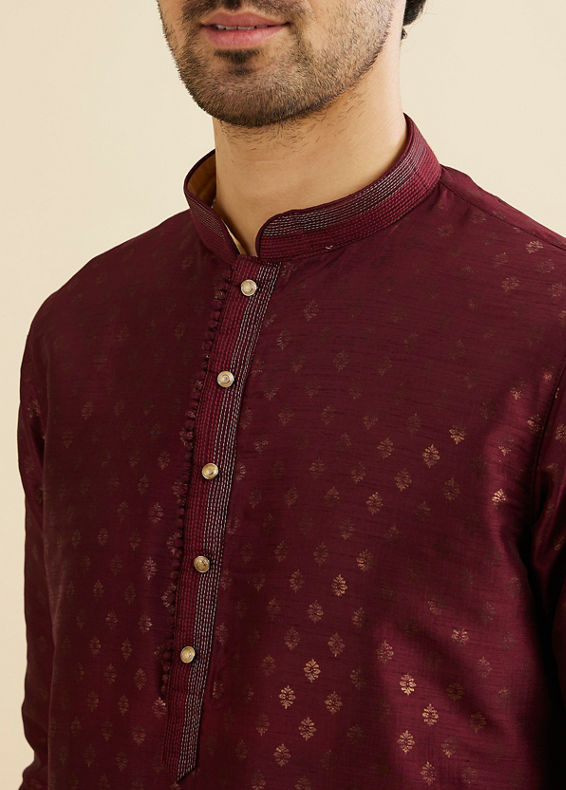 Manyavar Men Royal Maroon Printed Kurta Set