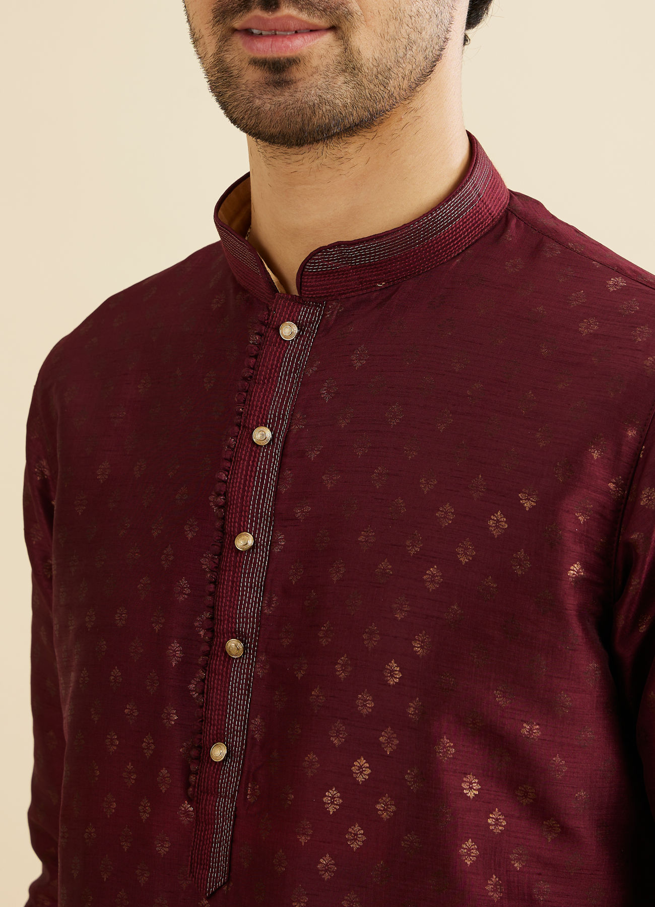 Manyavar Men Royal Maroon Printed Kurta Set