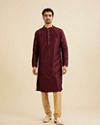 Manyavar Men Royal Maroon Printed Kurta Set