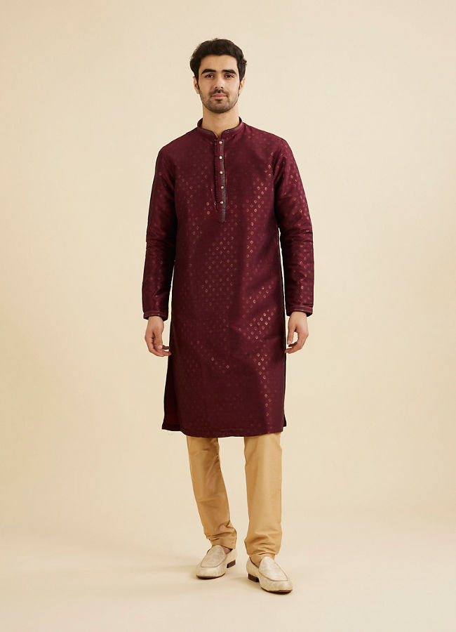 Manyavar Men Royal Maroon Printed Kurta Set