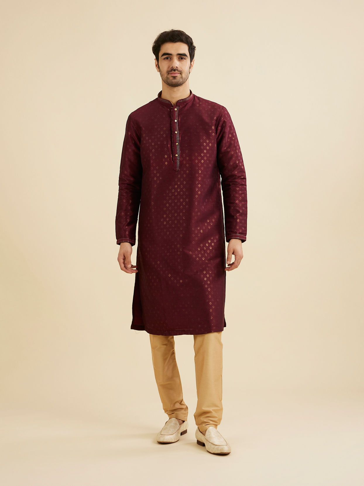 Manyavar Men Royal Maroon Printed Kurta Set