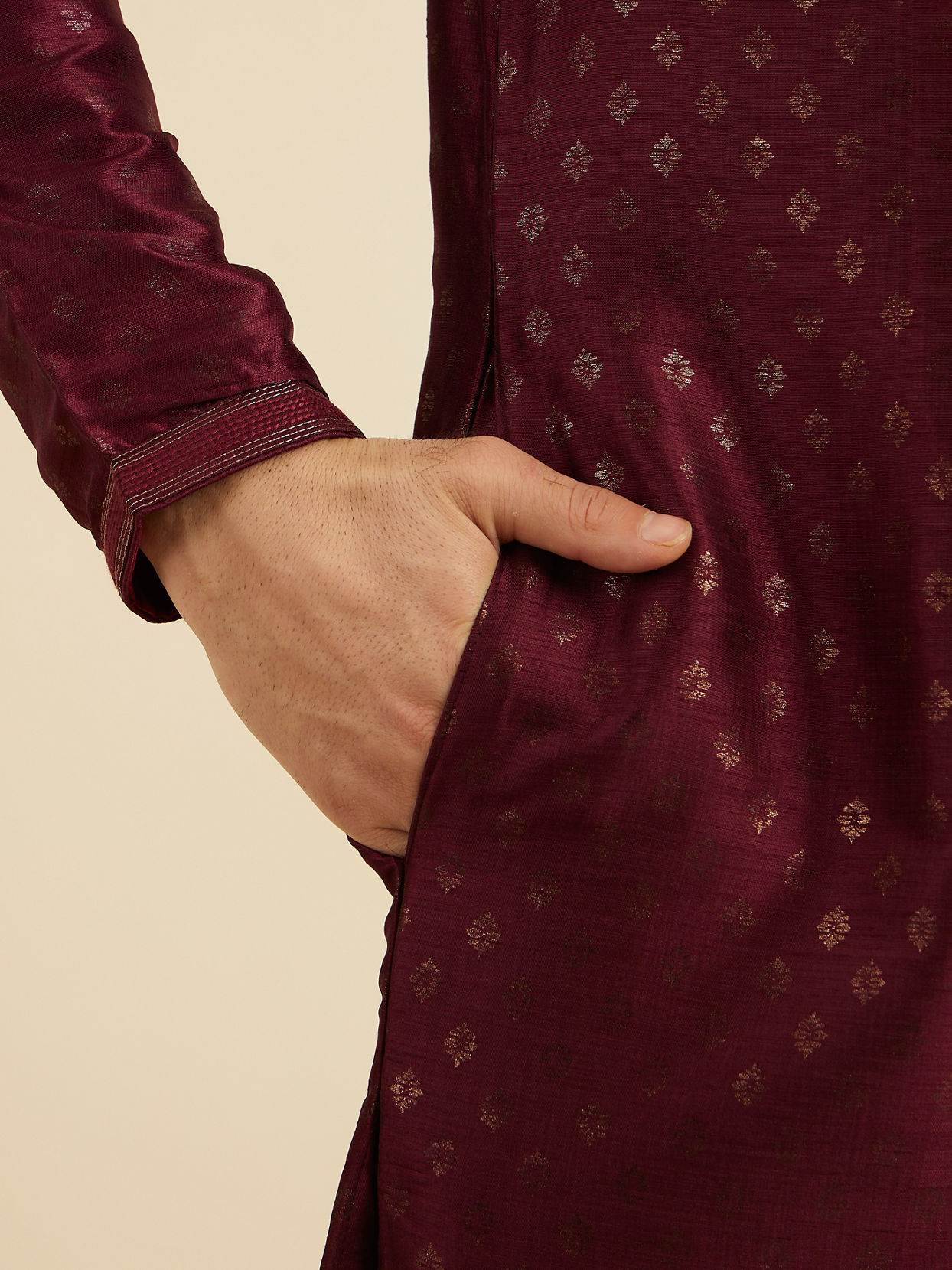 Manyavar Men Royal Maroon Printed Kurta Set