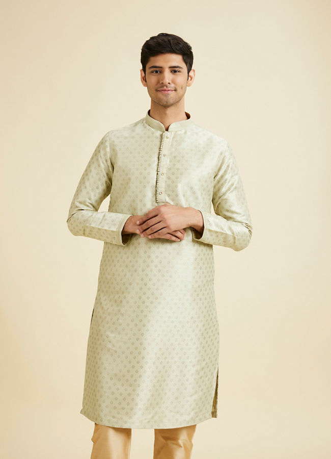 Manyavar Men Pista Green Foil Print Kurta Set