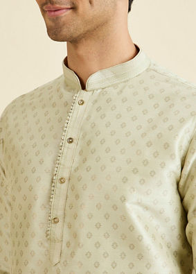 Manyavar Men Pista Green Foil Print Kurta Set
