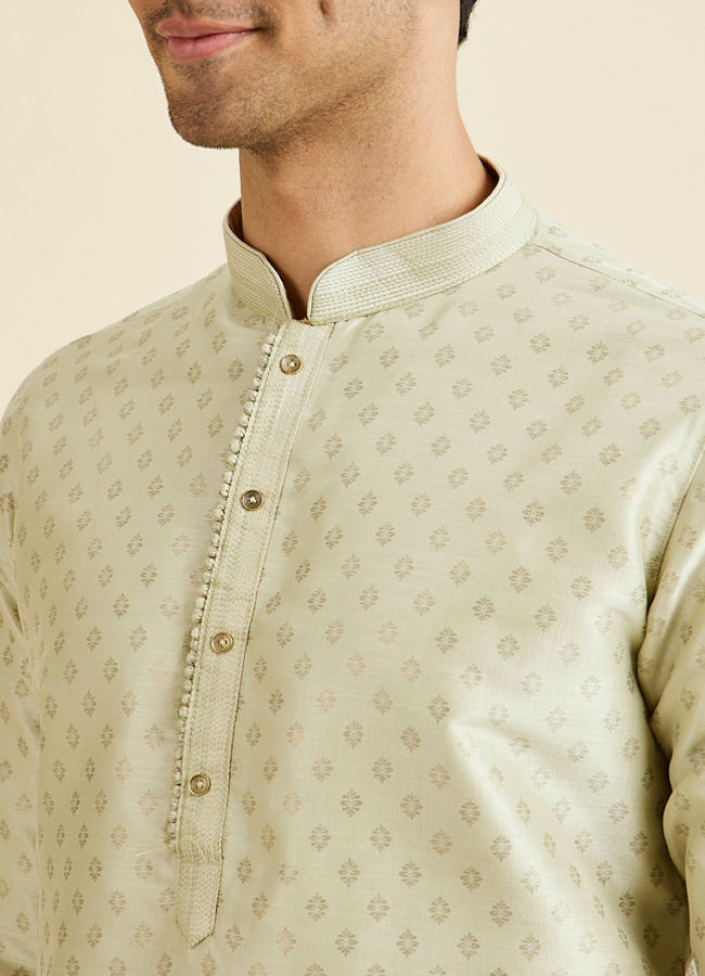 Manyavar Men Pista Green Foil Print Kurta Set