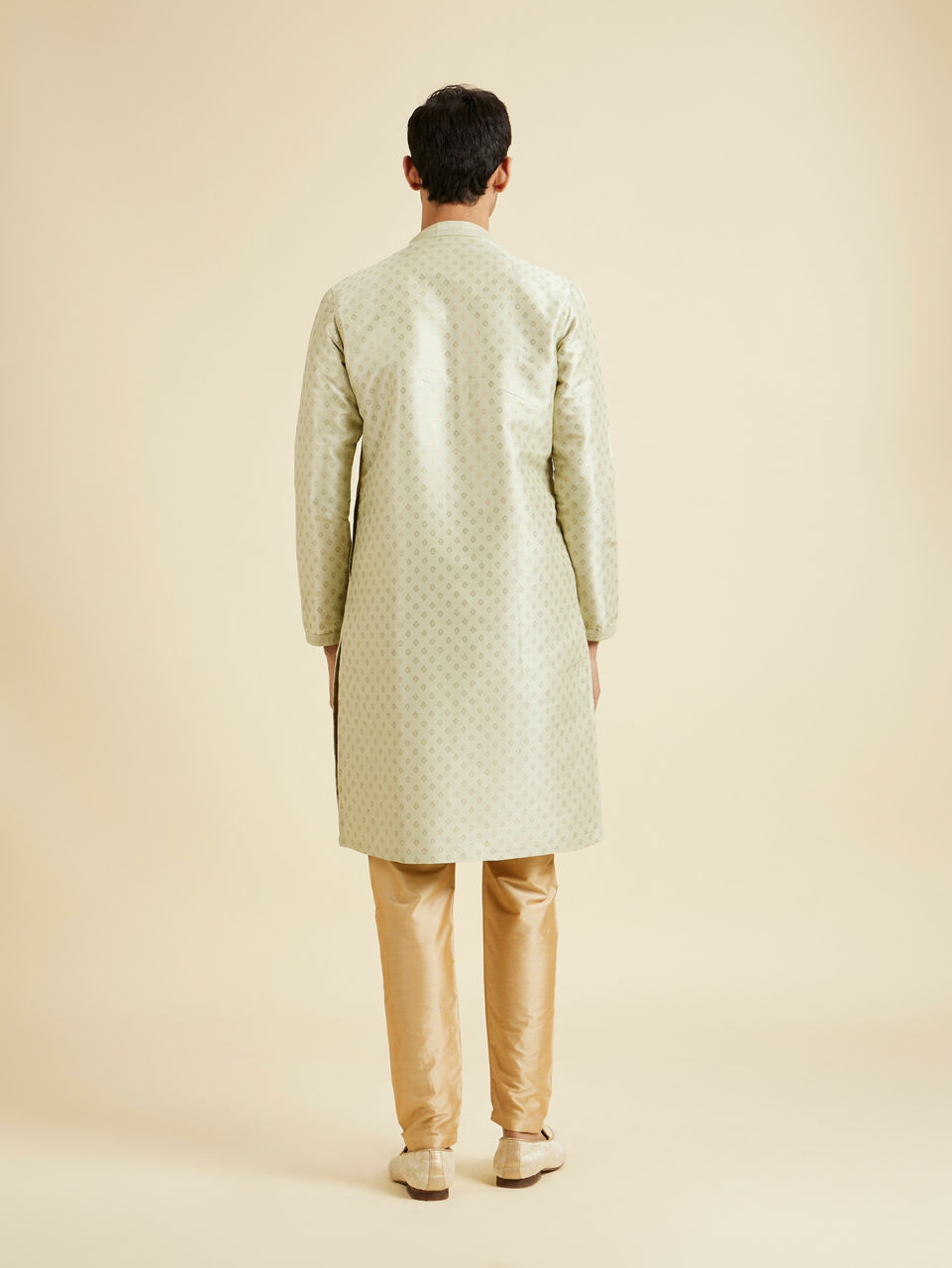 Manyavar Men Pista Green Foil Print Kurta Set