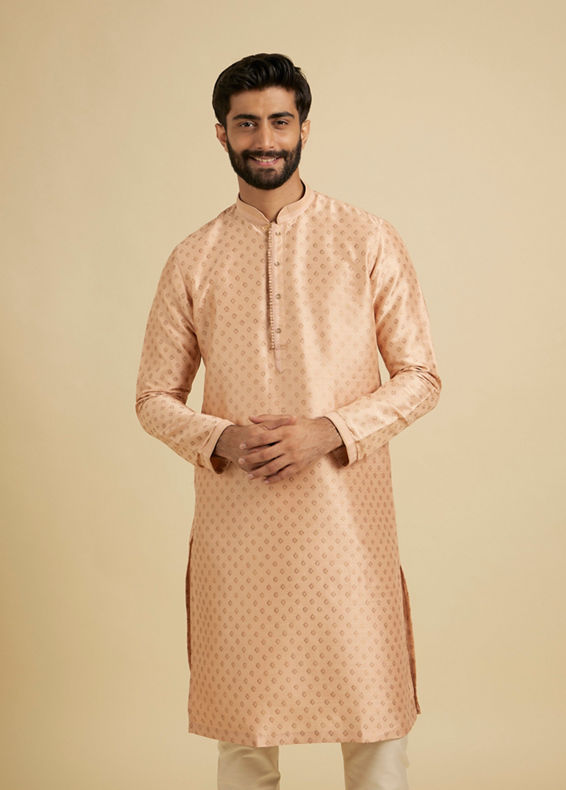 Manyavar Men Faded Pink Foil Print Kurta Pajama