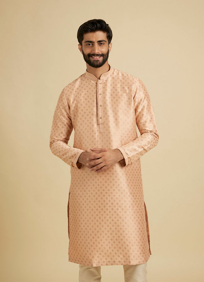 Manyavar Men Faded Pink Foil Print Kurta Pajama image number 0