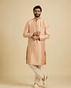 Manyavar Men Faded Pink Foil Print Kurta Pajama