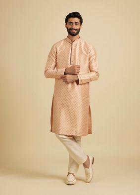 alt message - Manyavar Men Faded Pink Foil Print Kurta Pajama image number 2