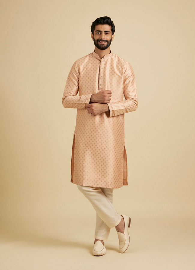 Manyavar Men Faded Pink Foil Print Kurta Pajama image number 2