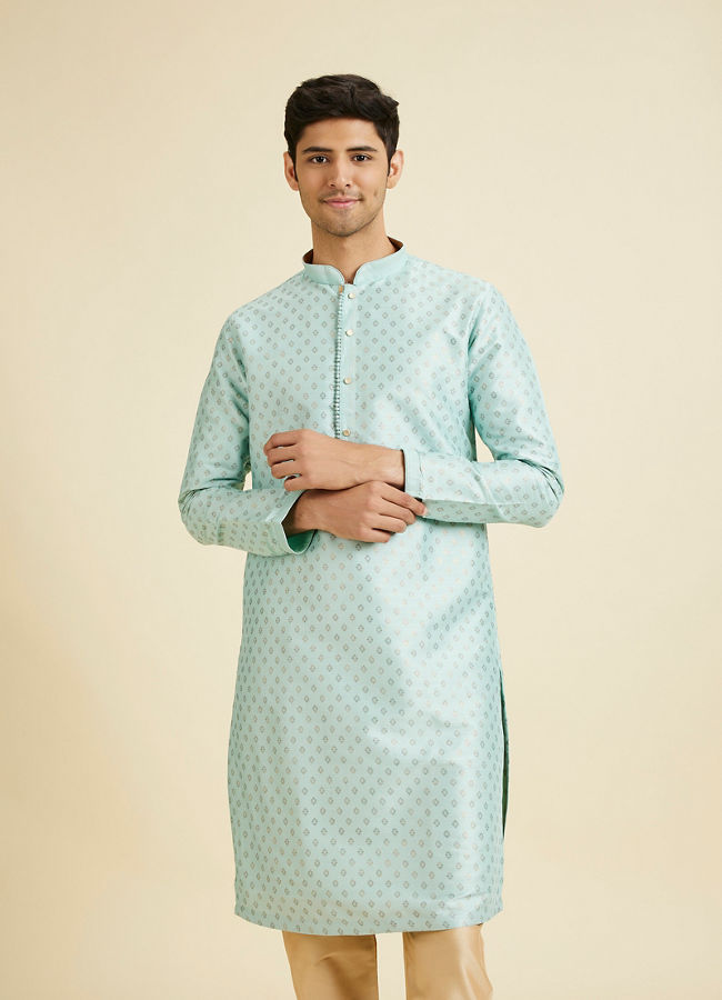Manyavar Men Sea Green Kurta Pajama With Golden Motifs