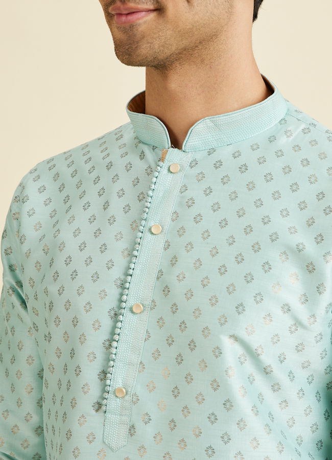 Manyavar Men Sea Green Kurta Pajama With Golden Motifs