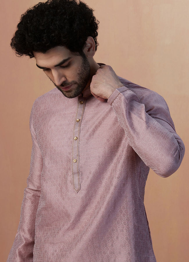 Light Pink Jacquard Kurta Pajama image number 0