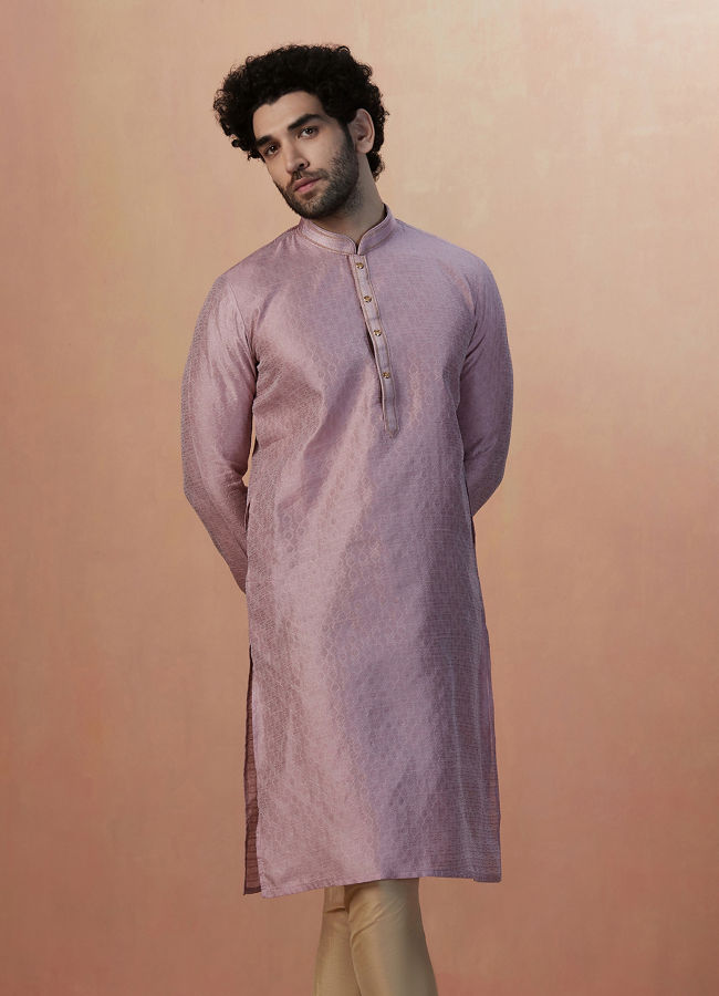 alt message - Manyavar Men Light Pink Jacquard Kurta Pajama image number 1