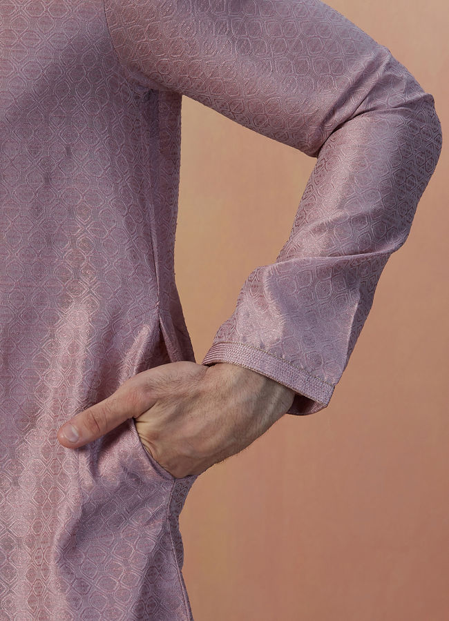 Light Pink Jacquard Kurta Pajama image number 2