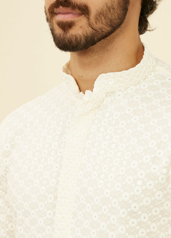 Manyavar Men Soft Cream Chikankari Kurta Set