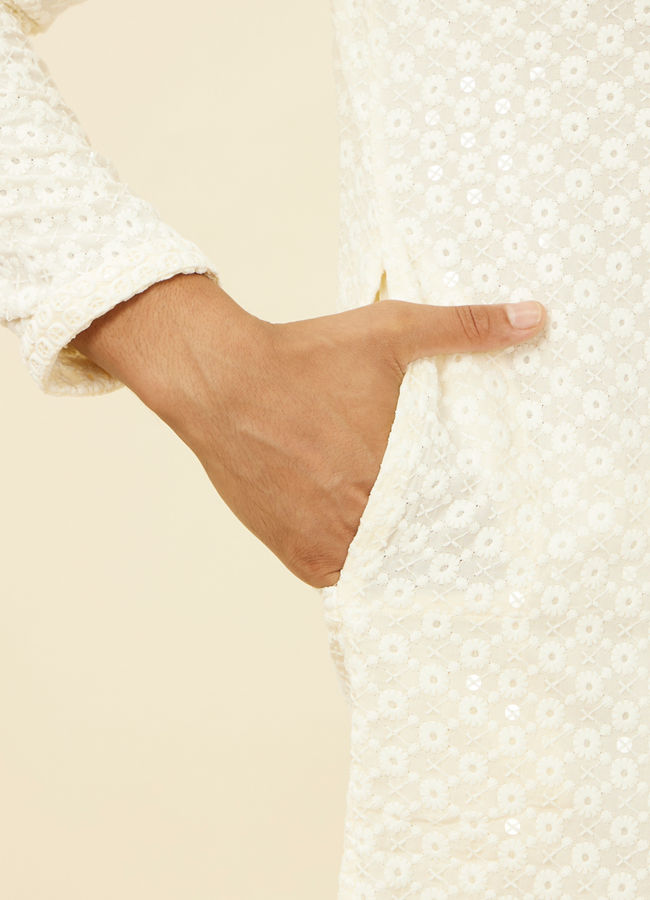 Manyavar Men Soft Cream Chikankari Kurta Set