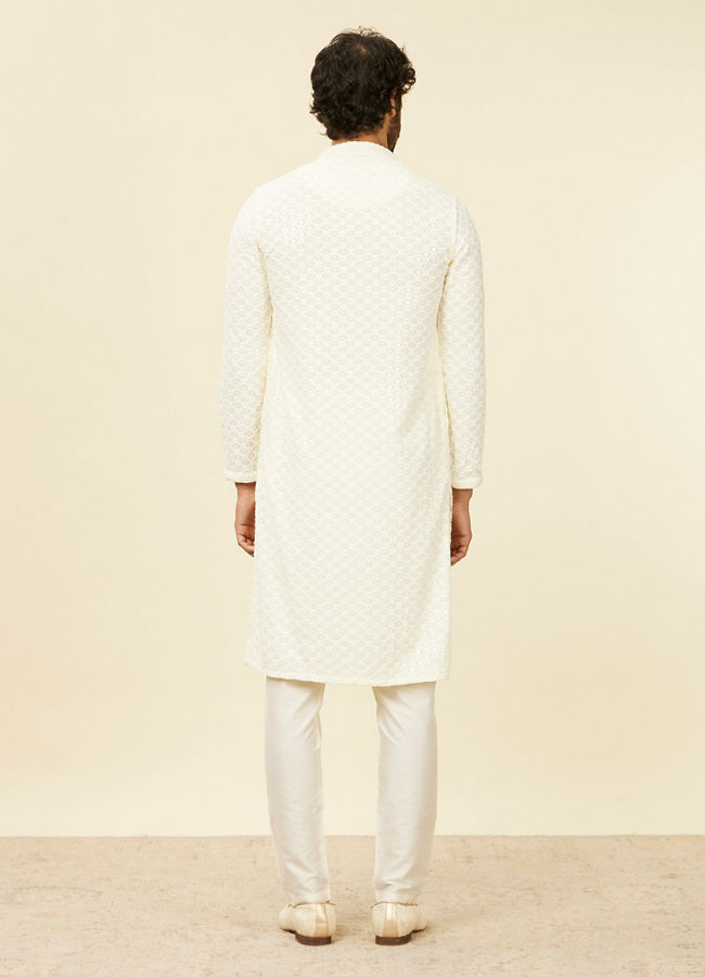 Manyavar Men Soft Cream Chikankari Kurta Set