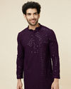 alt message - Manyavar Men Jamun Purple Sequin Embellished Chikankari Kurta Set image number 0