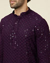 Manyavar Men Jamun Purple Sequin Embellished Chikankari Kurta Set