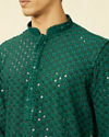 Manyavar Men Forest Green Chikankari Embroidered Sequined Kurta Set