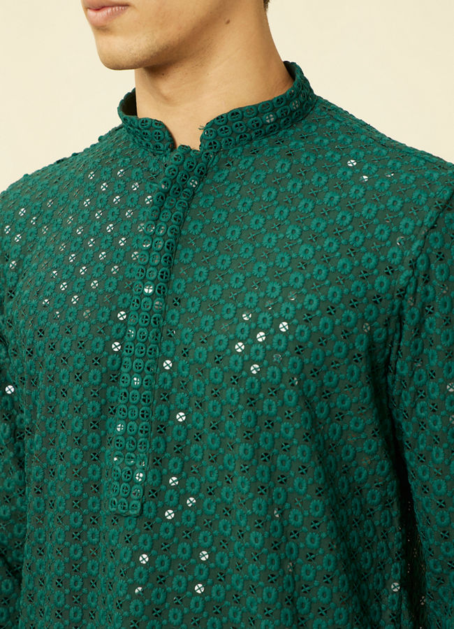 Buy Forest Green Chikankari Embroidered Sequined Kurta Set Online in ...