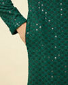 Manyavar Men Forest Green Chikankari Embroidered Sequined Kurta Set