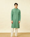 alt message - Manyavar Men Pastel Turquoise Blue Floral Chikankari Patterned Kurta Set image number 2