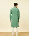 Manyavar Men Pastel Turquoise Blue Floral Chikankari Patterned Kurta Set