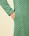Manyavar Men Pastel Turquoise Blue Floral Chikankari Patterned Kurta Set