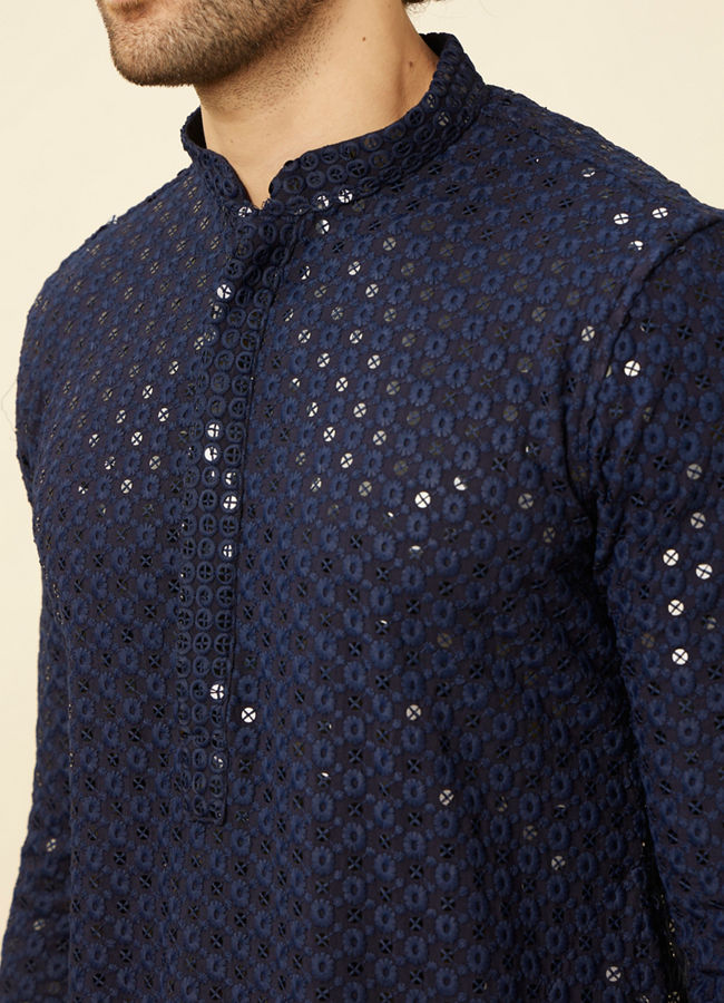 Dark Blue Chikankari Kurta image number 1