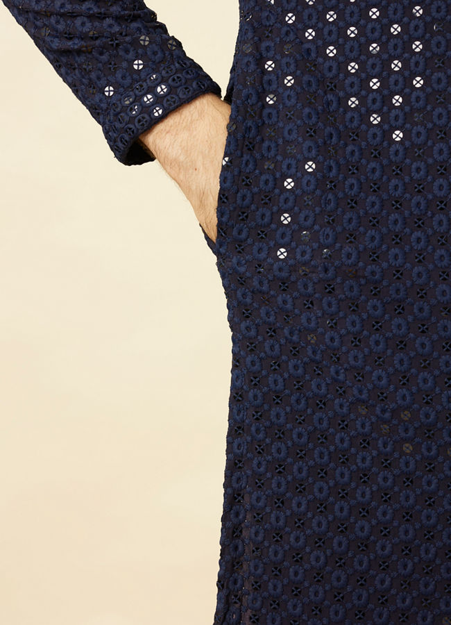 Dark Blue Chikankari Kurta image number 3